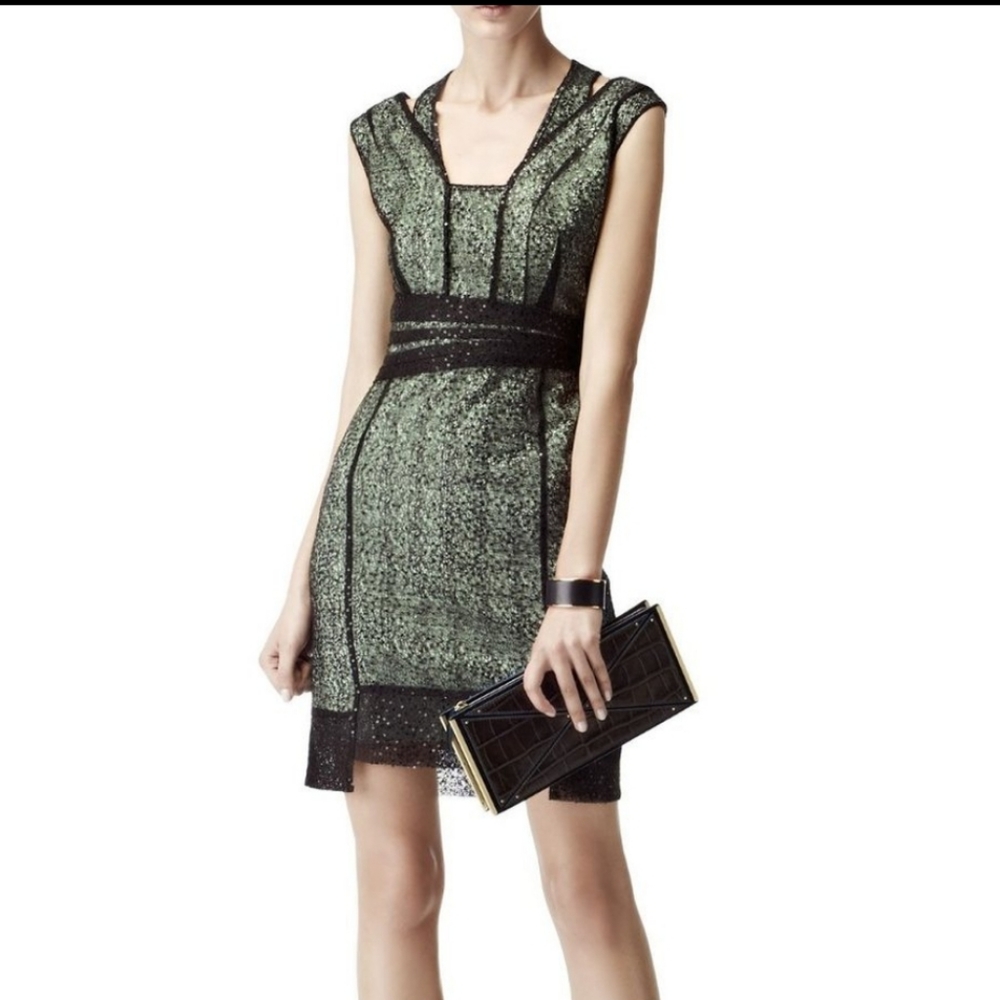 REISS TALI SPARKLE COCKTAIL Sleeveless Eyelet Assymetrical Evening DRESS